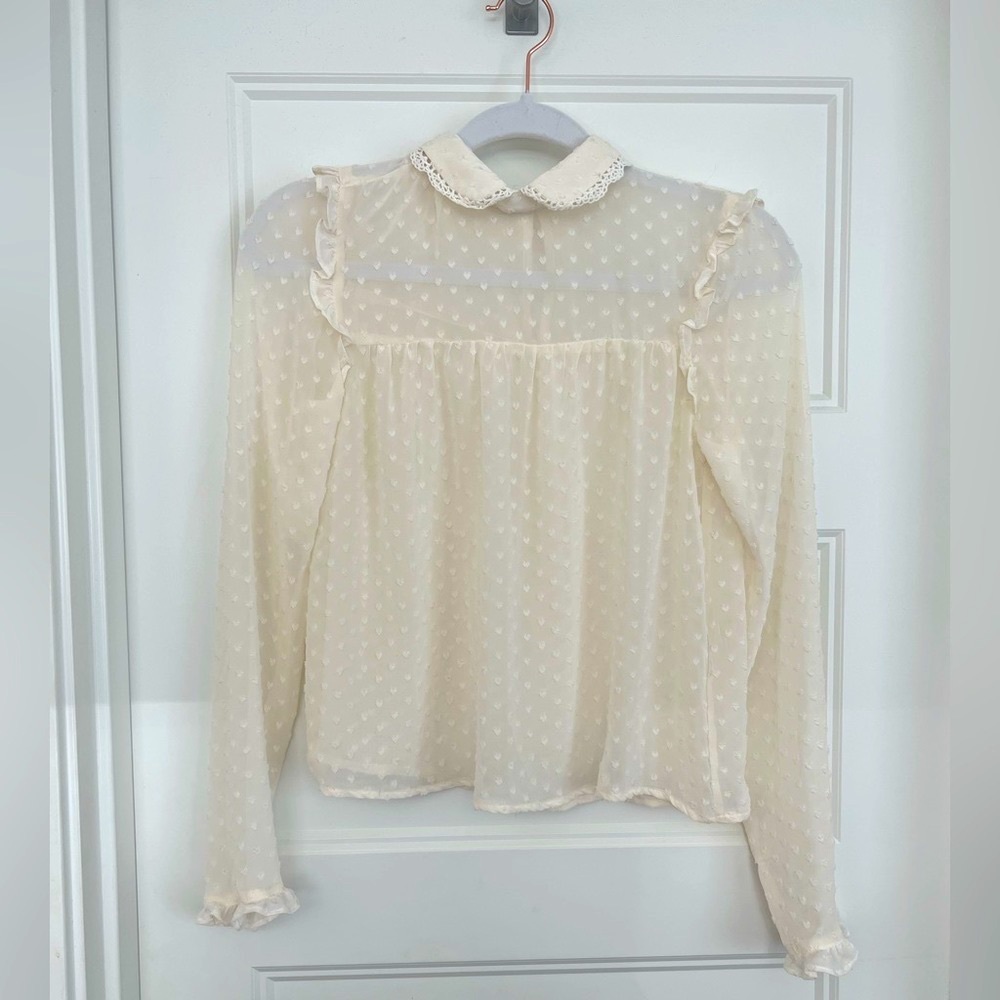 H&M Sheer Collared Blouse, Ivory White
